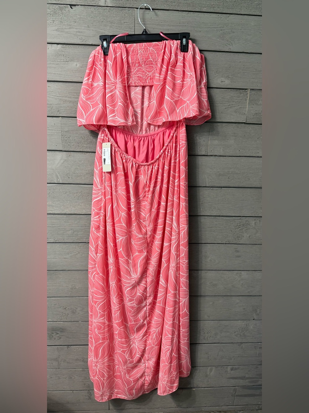 NWT Lizard Thicket C’isa Coral Pink Floral Strapless Maxi Dress Sz L Summer Fest - Picture 5 of 11